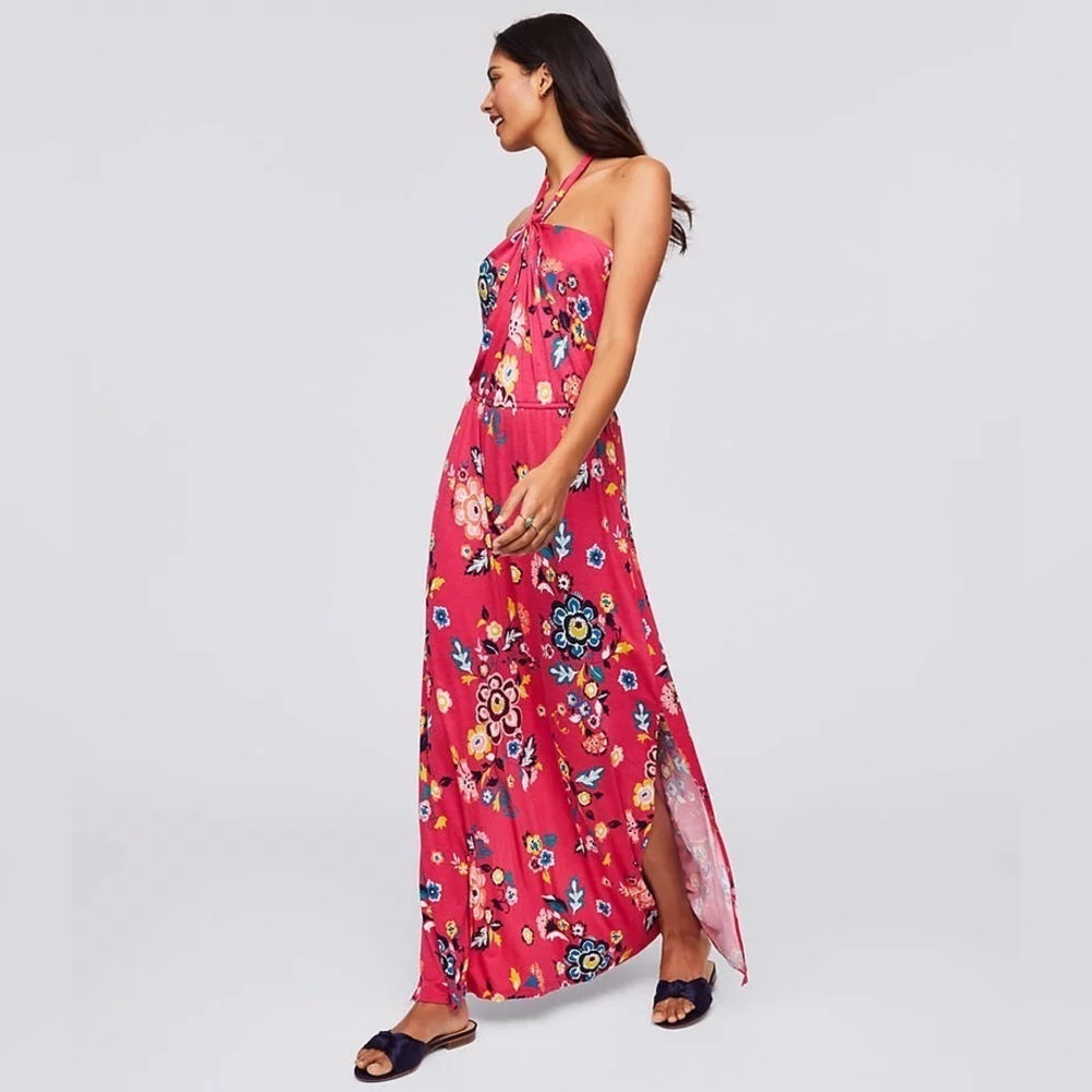 LOFT Beach Pink Floral Halter Dress